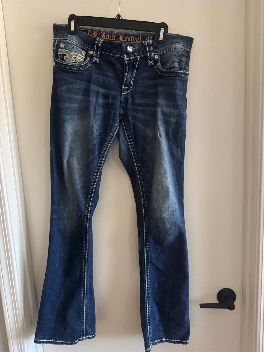Rock Revival Indigo Boot Cut Jeans with Contrast Stitching